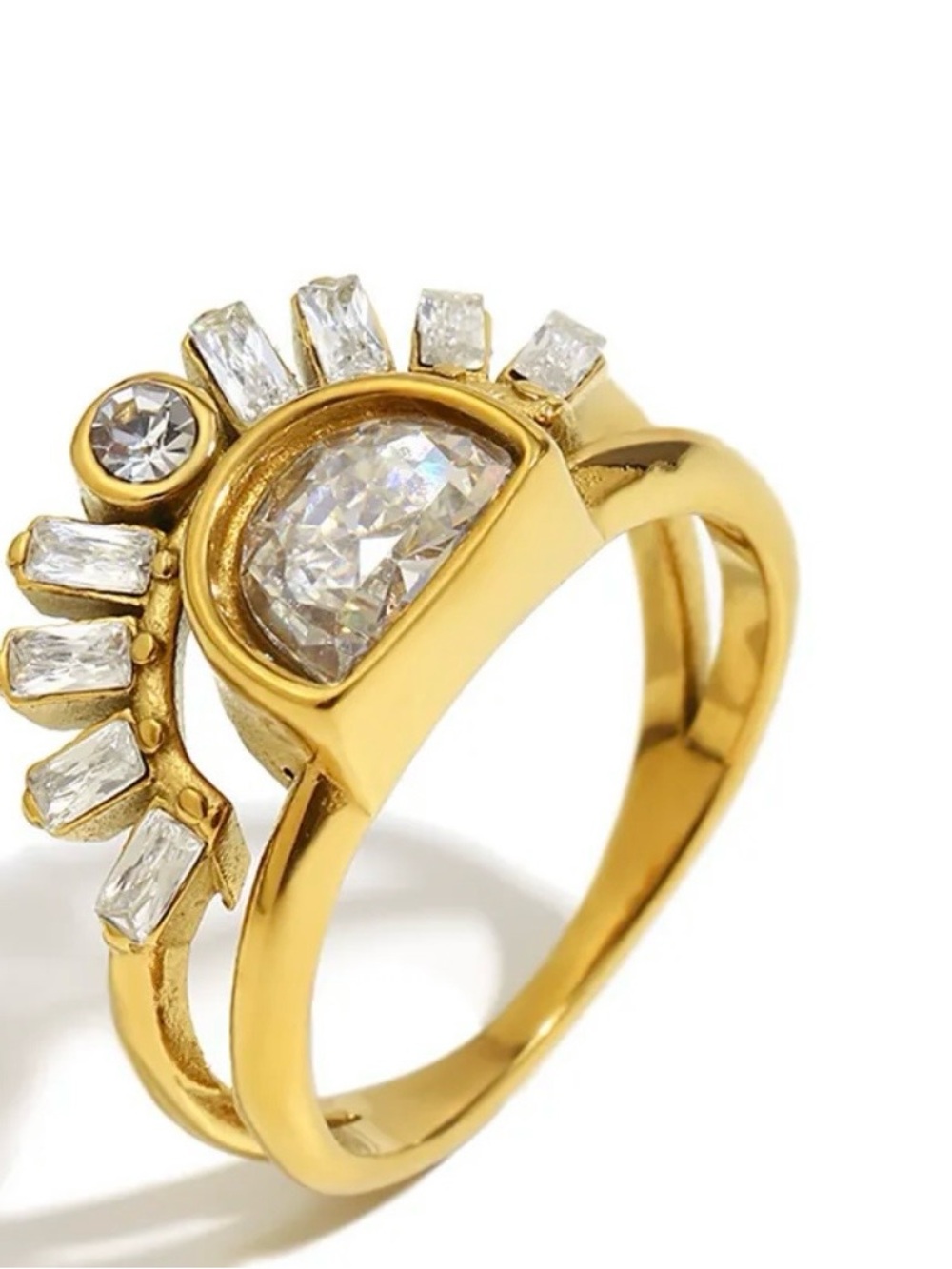 Gold Crystal Accent Double-Band Ring